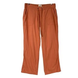 Per Se Terracotta Orange Linen Blend Wide Leg Drawstring Pants Petite Medium